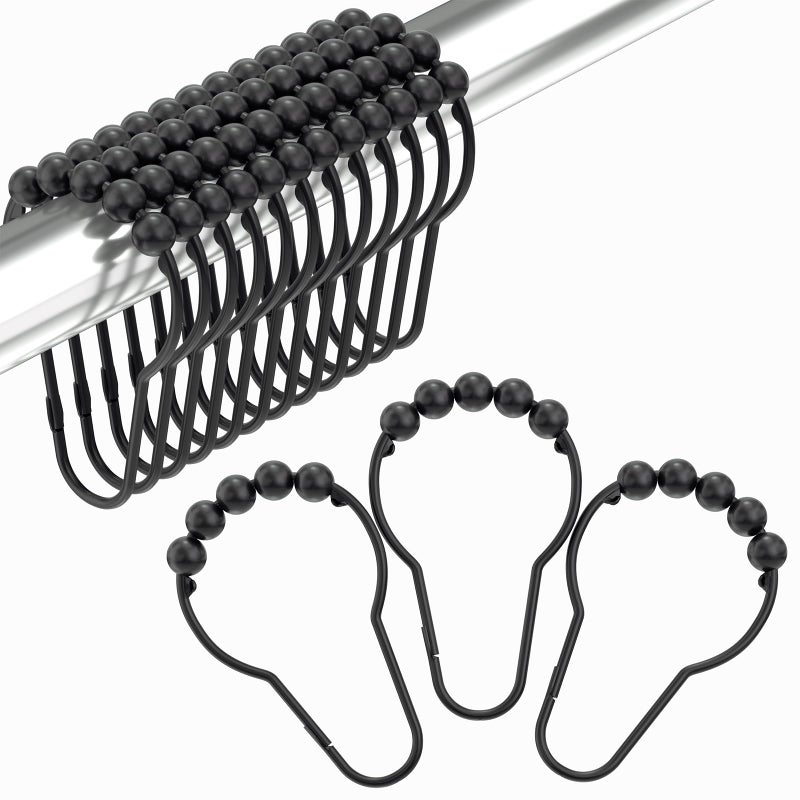 Amazer Black Shower Curtain Hooks, Amazer Shower Curtain Hooks, Shower Hooks for Shower Curtain, Decorative Shower Curtain Hooks Rust Proof Stainless Steel Shower Curtain Hooks Set of 12 - Image 1